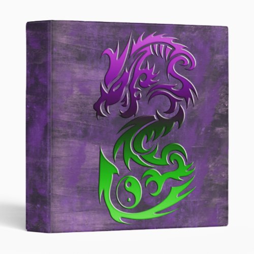 Dragon 2 Yin Yang purple green 3 Ring Binder