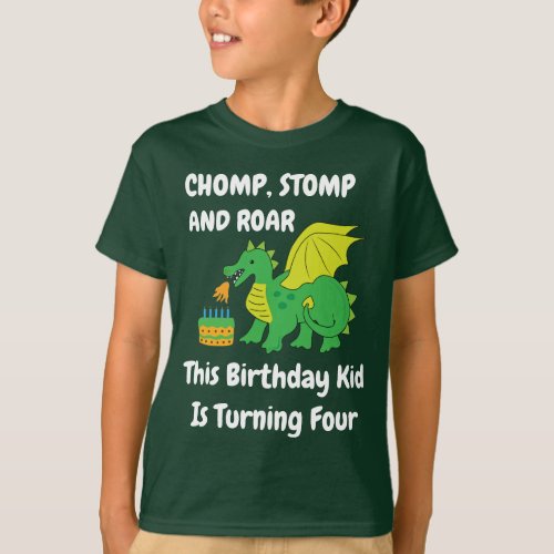Dragon 4th Boys Kids Birthday Party T_Shirt
