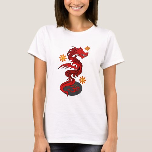 Dragon 58 Om flowers T_Shirt
