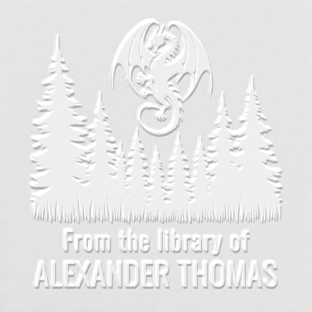 Dragon Above Fir Trees Library Book Name Embosser (Design)
