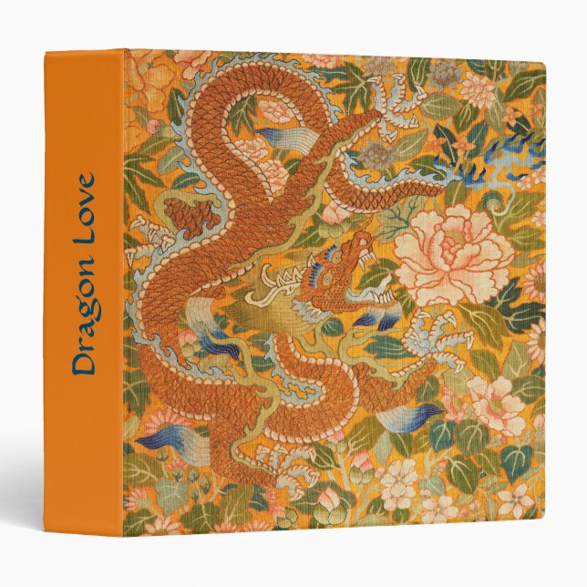 DRAGON AMONG PEONIES,FLOWERS,GREEN LEAVES Floral 3 Ring Binder (Front/Spine)