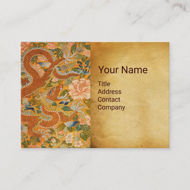 DRAGON AMONG PEONIES ,FLOWERS .GREEN LEAVES Floral Business Card (Front)