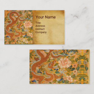 DRAGON AMONG PEONIES ,FLOWERS .GREEN LEAVES Floral Business Card