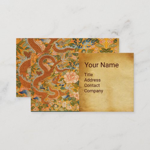 DRAGON AMONG PEONIES FLOWERS GREEN LEAVES Floral Business Card