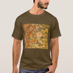 DRAGON AMONG PEONIES,FLOWERS,GREEN LEAVES Floral T-Shirt