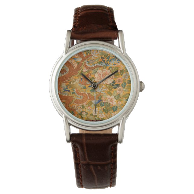 DRAGON AMONG PEONIES,FLOWERS,GREEN LEAVES Floral W Watch (Front)