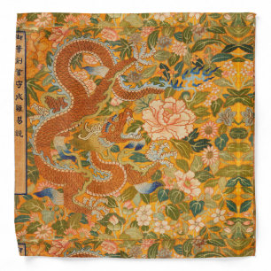 DRAGON AMONG PEONIES,FLOWERS,GREEN LEAVES Florall Bandana