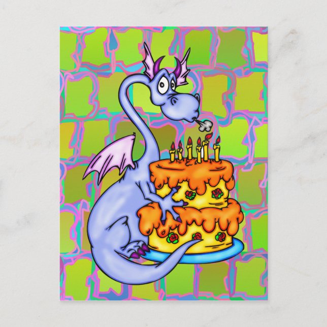 Dragon and Birthday Cake Postcard (Front)