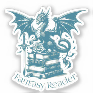 Dragon and Books Fantasy Reader Sticker