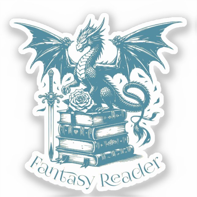 Dragon and Books Fantasy Reader Sticker (Front)