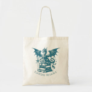 Dragon and Books Fantasy Reader Tote Bag