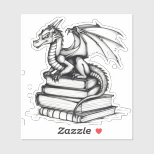 Dragon and Books Line Art Sticker