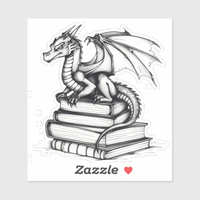 Dragon and Books Line Art Sticker (Sheet)