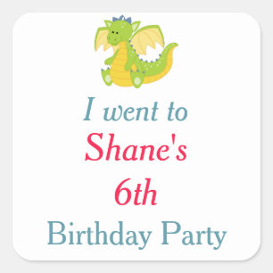 Dragon and Castle Birthday Party 'I went to' Square Sticker