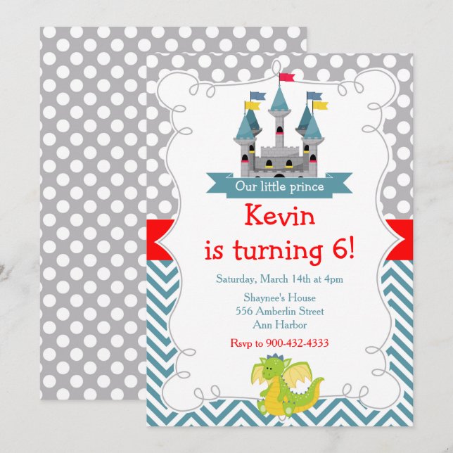 Dragon and Castle Birthday Party Invitation (Front/Back)