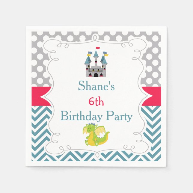 Dragon and Castle Birthday Party Napkins (Front)