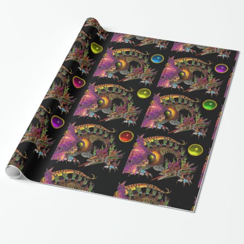 DRAGON AND COLORFUL GEM STONES WRAPPING PAPER