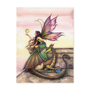 Dragon and Fairy Art Postcard by Molly Harrison