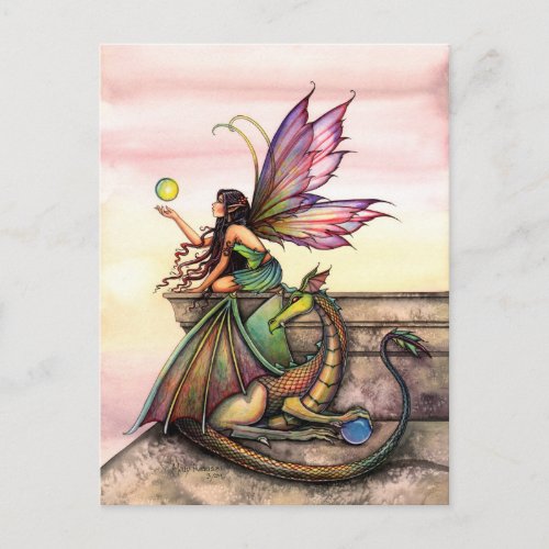 Dragon and Fairy Art Postcard by Molly Harrison