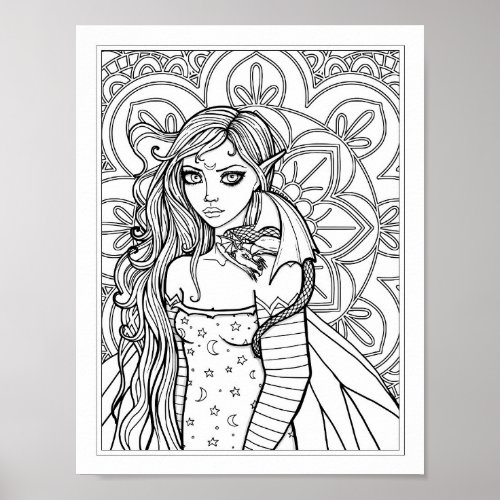 Dragon and Fairy Fantasy Art Coloring Poster
