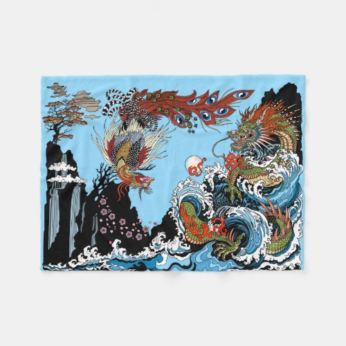 Dragon and Feng Huang Illustration by Insima Fleece Blanket