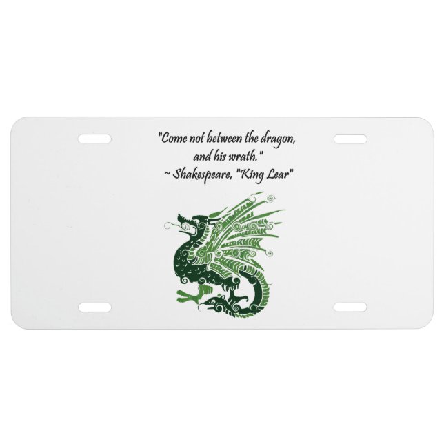 Dragon and His Wrath Shakespeare King Lear Cartoon License Plate (Front)