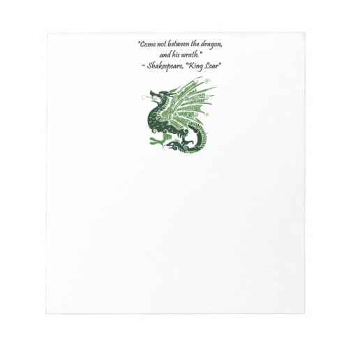 Dragon and His Wrath Shakespeare King Lear Cartoon Notepad