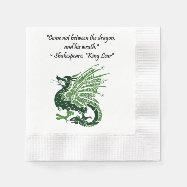 Dragon and His Wrath Shakespeare King Lear Cartoon Paper Napkins (Front)