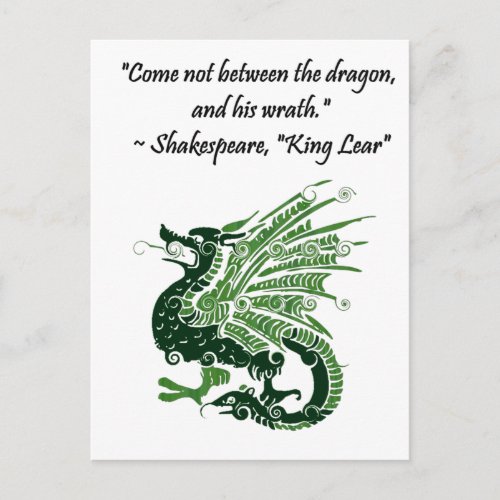 Dragon and His Wrath Shakespeare King Lear Cartoon Postcard