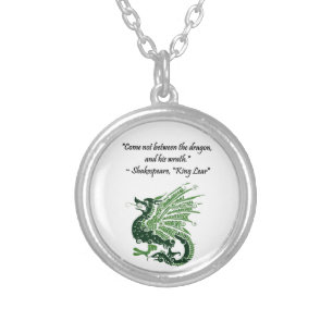 Dragon and His Wrath Shakespeare King Lear Cartoon Silver Plated Necklace