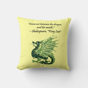 Dragon and His Wrath Shakespeare King Lear Cartoon Throw Pillow