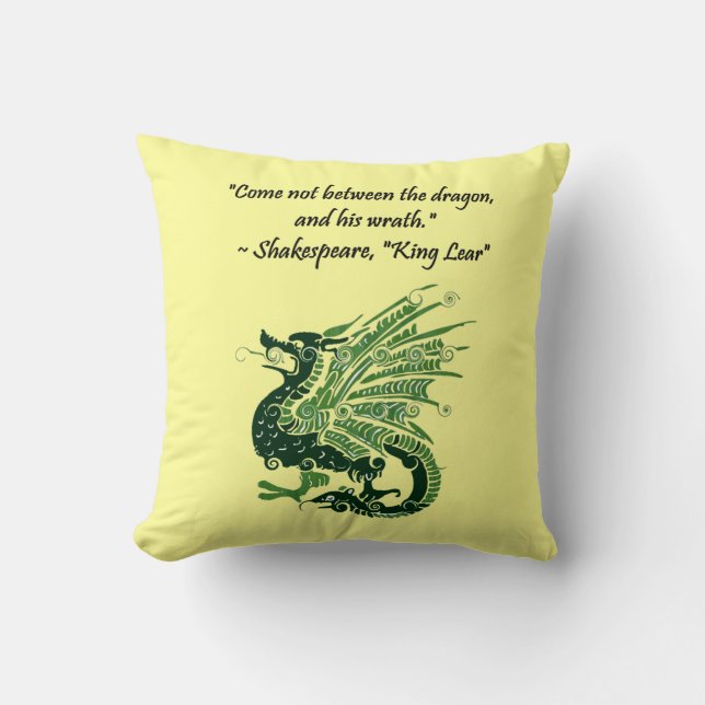 Dragon and His Wrath Shakespeare King Lear Cartoon Throw Pillow (Front)