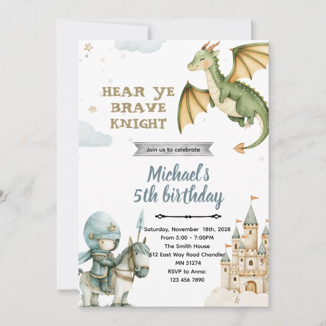 Dragon and Knight Birthday Party Invitation (Front)