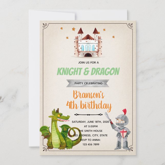 Dragon and knight birthday theme holiday card (Front)