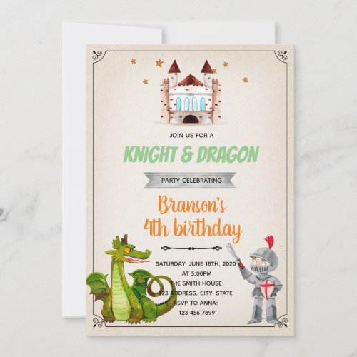 Dragon and knight birthday theme holiday card
