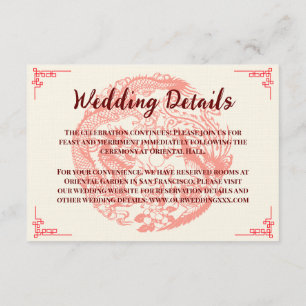 Dragon and phoenix beige chinese wedding details enclosure card