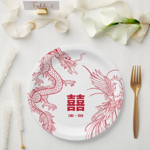Dragon and Phoenix Clash  Double Happiness Paper Plates