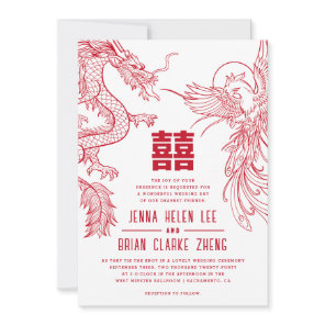 Dragon and Phoenix Double Happiness Wedding WStyle Invitation