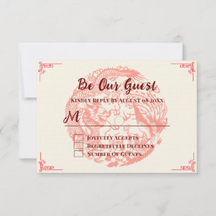 Dragon and phoenix red beige chinese wedding RSVP card