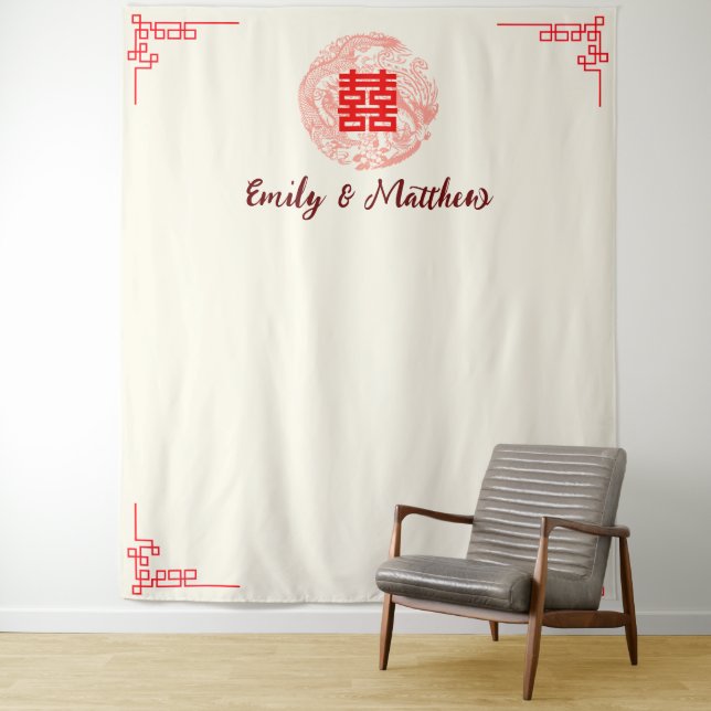 Dragon and Phoenix red chinese wedding backdrop (In Situ)
