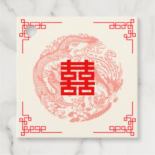 Dragon and Phoenix red chinese wedding Favor Tags