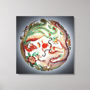 Dragon and phoenix stencil canvas print