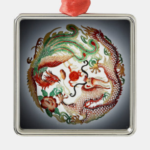 Dragon and phoenix stencil metal ornament