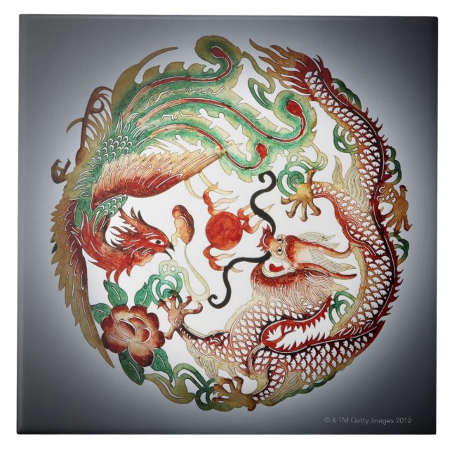 Dragon and phoenix stencil tile (Front)