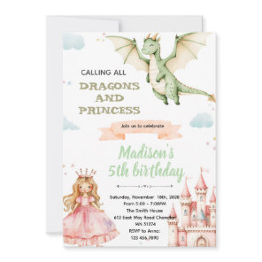 Dragon and princess Birthday Party Invitation