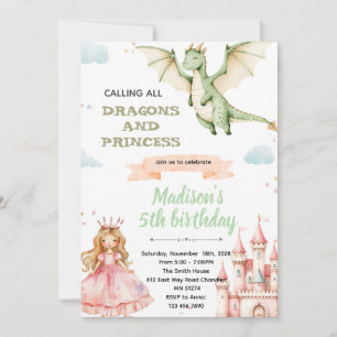 Dragon and princess Birthday Party Invitation