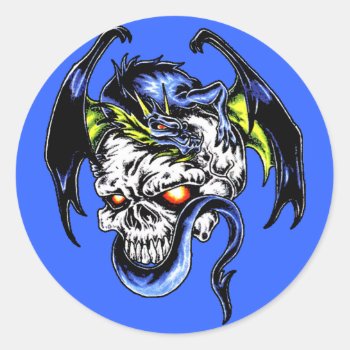 Dragon And Skull Classic Round Sticker by tat2ts at Zazzle