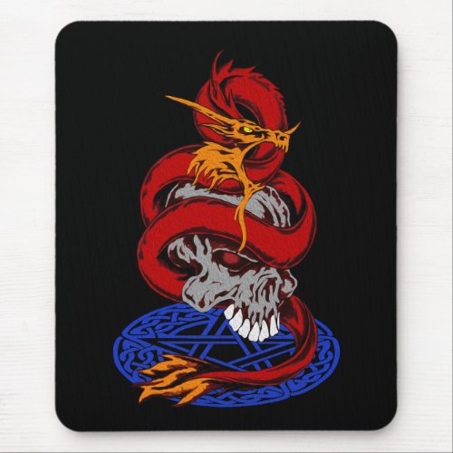 Dragon and skull pentagon mouse pad