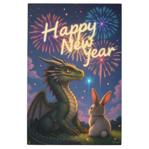 Dragon and the Bunny Fantasy Celebration Comic Metal Print