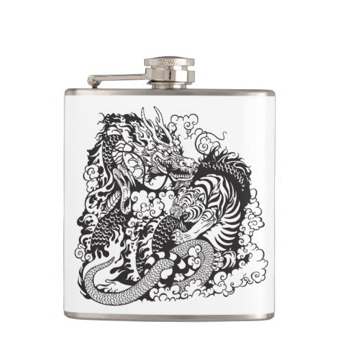 dragon and tiger fight hip flask